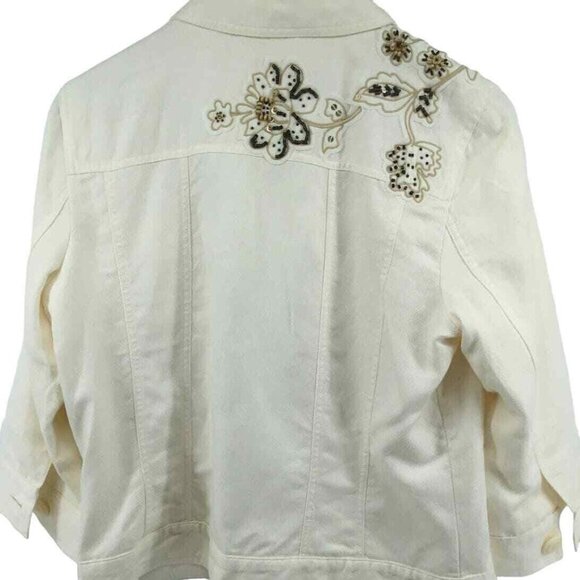 Coldwater Creek Embroidered Beaded Cotton Linen Jacket White 10 - Picture 5 of 5